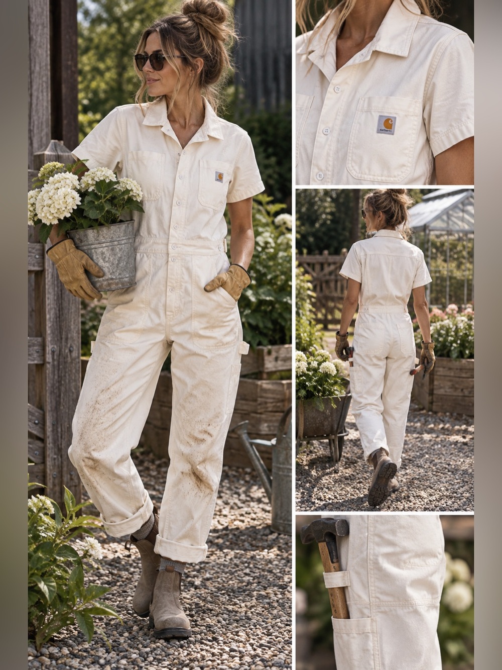 Carhartt Women’s Rugged Flex Short Sleeve Canvas Coverall Overall Cream Natural